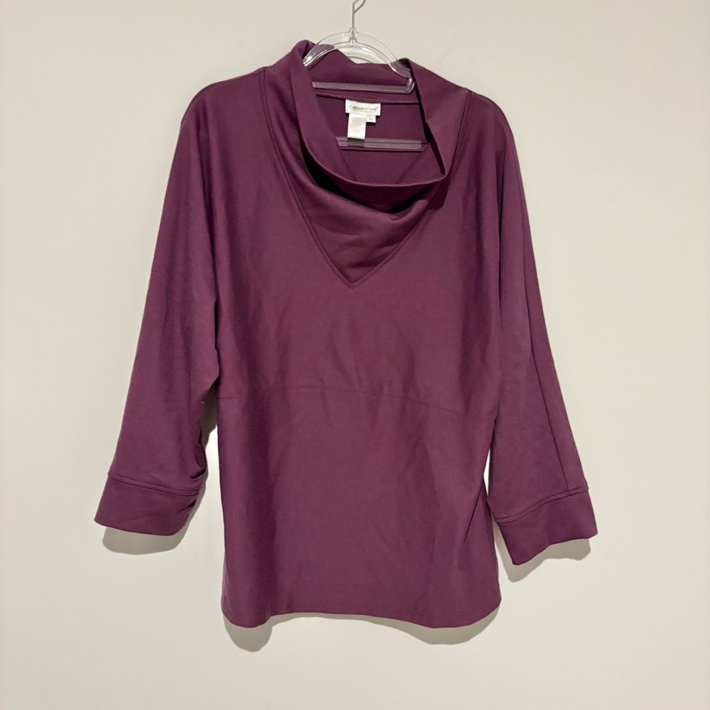 Coldwater Creek Shawl Neck Pullover Top 3/4 Sleeve‎ Purple Petite Large